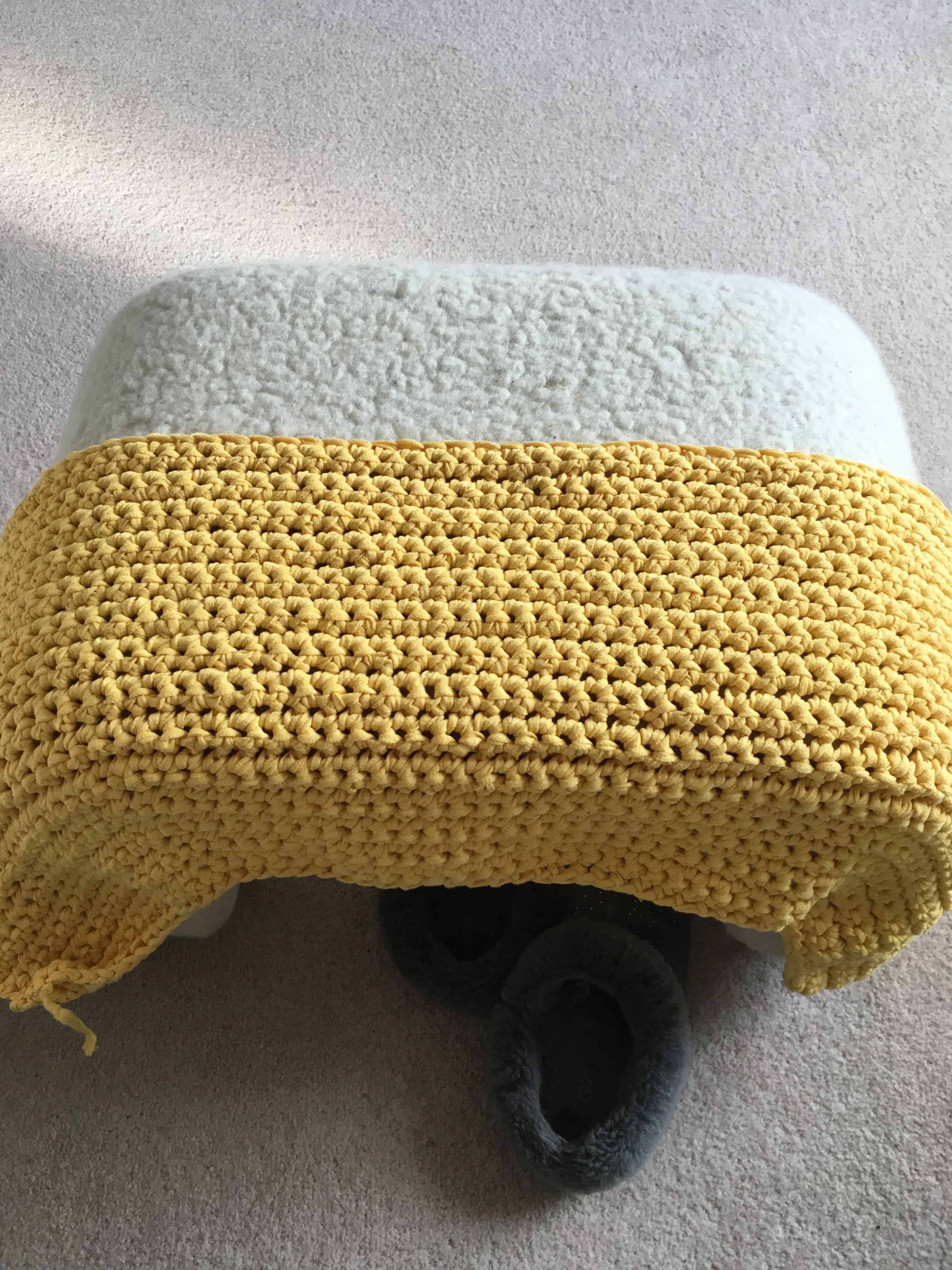 using crochet to upcycle an ikea footstool