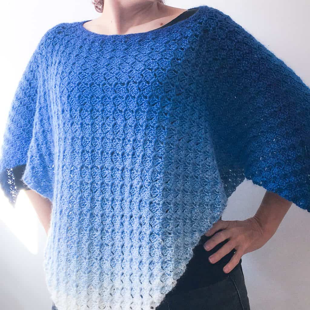 Corner to Corner Crochet Poncho in Blue shades