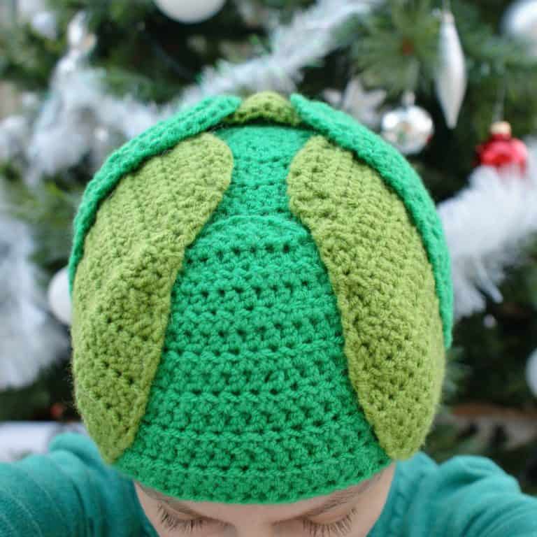 Top of the head of a crochet Brussels spout hat