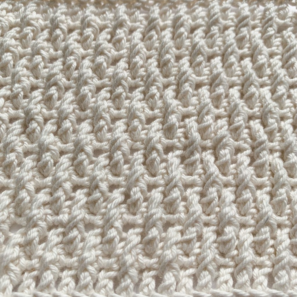 Close up of alpine stitch crochet swatch