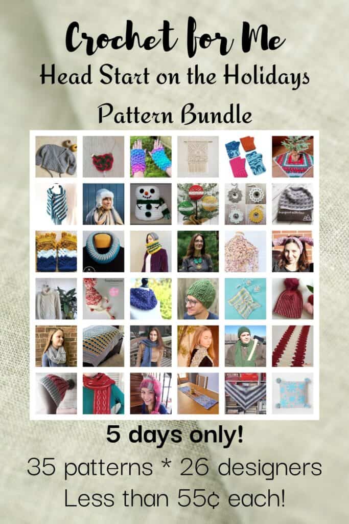 A portrait collage of autumnal crochet patterns for a bundle sale.