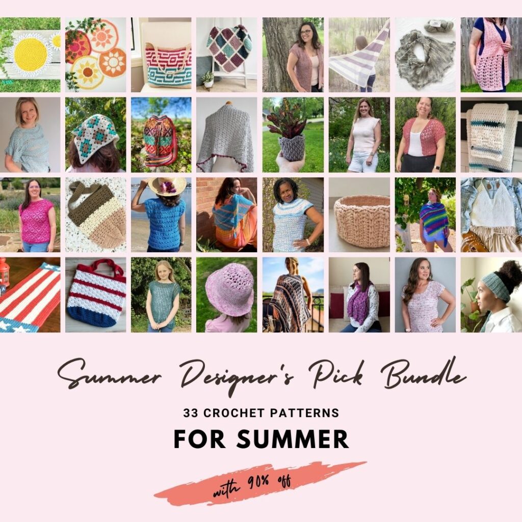 A collage of summer crochet patterns for the summer designer’s pick bundle.