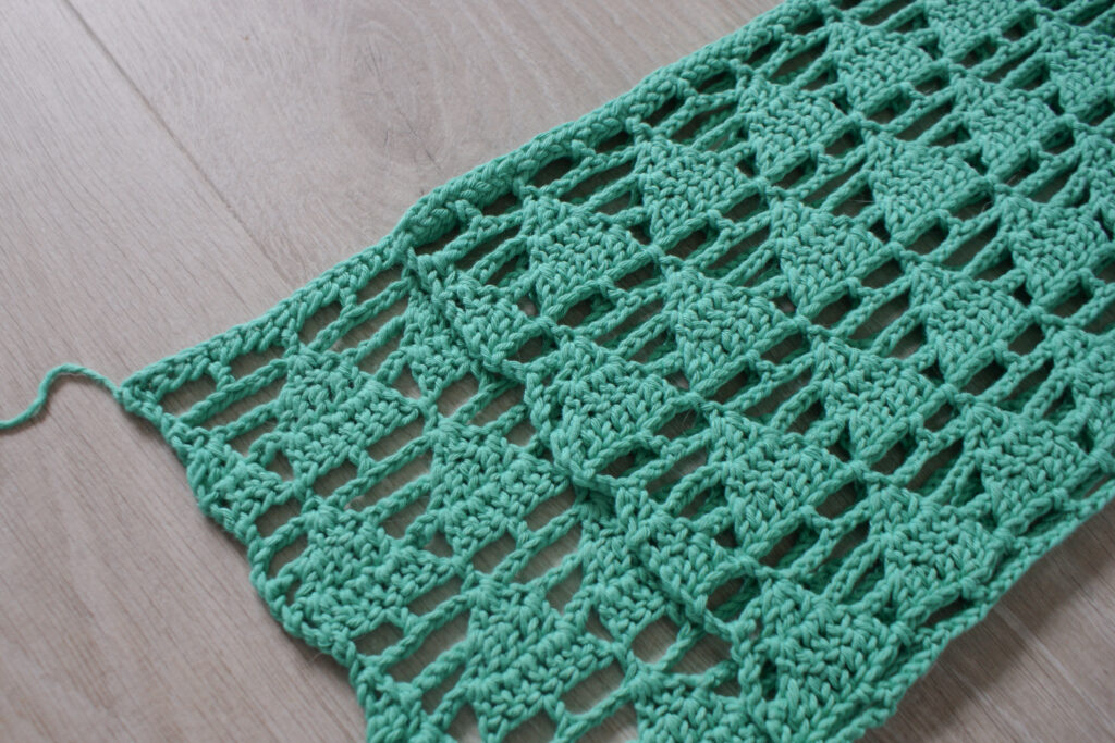a progress shot from one panel of the summer solstice crochet top.