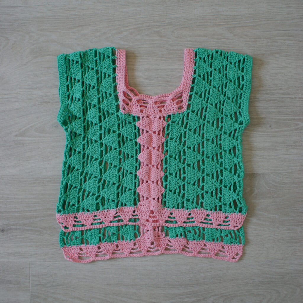 a view from above of the joined crochet summer solstice top