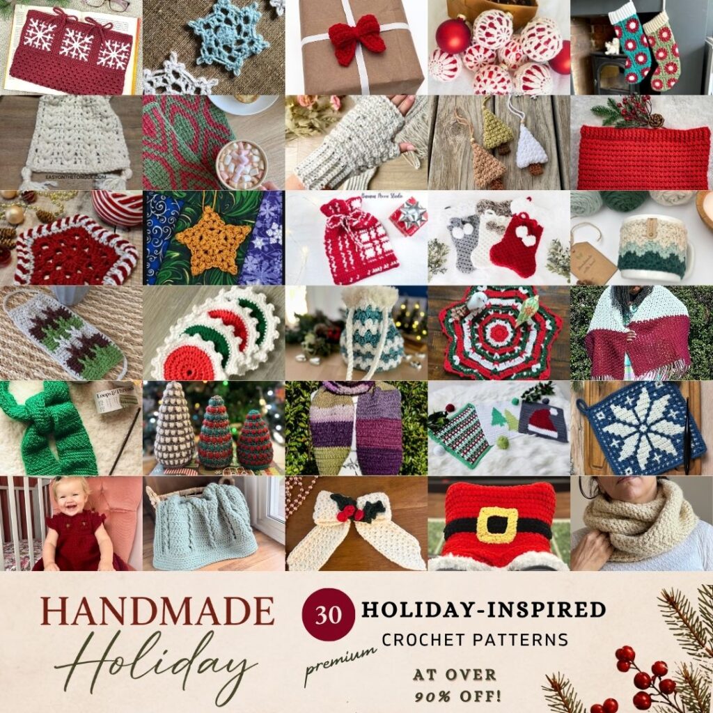 Handmade holiday crochet blog hop 30 crochet pattern collage.